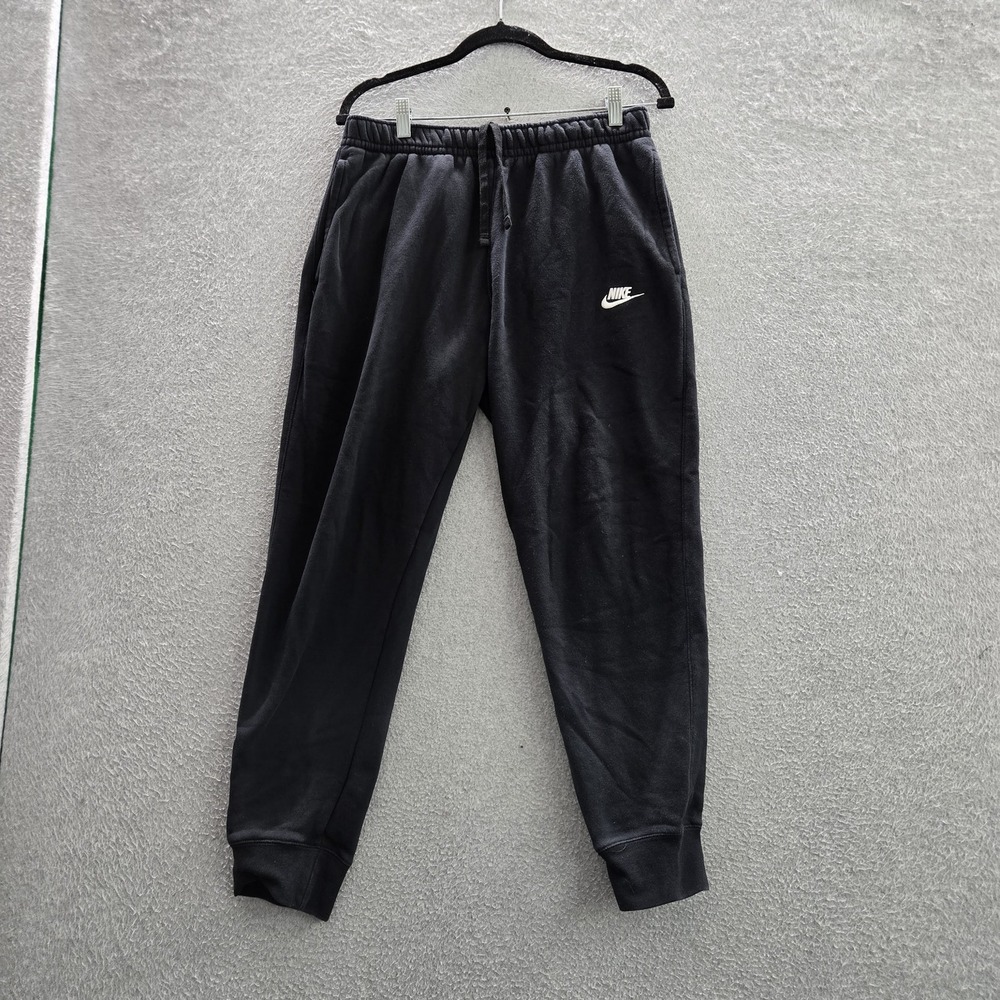Nike Men Activewear Pants M Black Embroidered Fleece Jogger Logo 26" Inseam